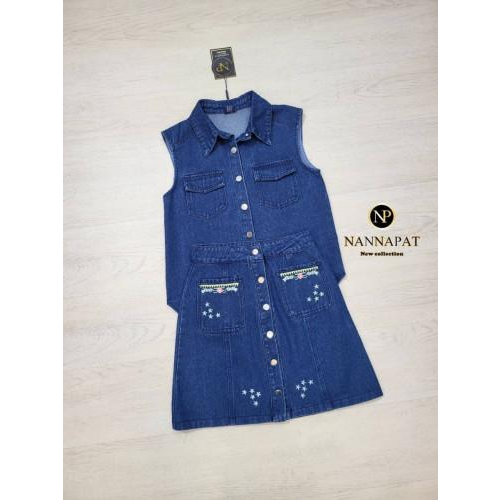 A294#  XL งานป้าย NANNAPAT เซต กป ยีนงานปัก เสื้อคอปกแขนกุด