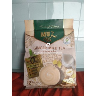MUZ ginger milk tea ชามัซ ชานม ชาขิง ไม่ใส่ครีมเทียมไม่มีไขมันทรานส์ใช้น้ำตาลดอกมะพร้าวหอมอร่อยจำนวน 1 ถุง 12 ซอง