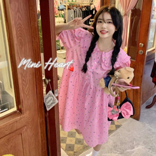 พร้อมส่ง Mini Heart Dress เดรสคอบัวลายหัวใจ โทนสีชมพู แขนตุ๊กตาพอง มีซับใน ป้ายypy ชุดลายหัวใจ งานป้ายypy