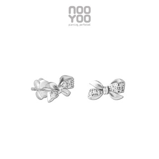 NooYoo ต่างหูสำหรับผิวแพ้ง่าย Lovely BOW with Crystal Surgical Steel