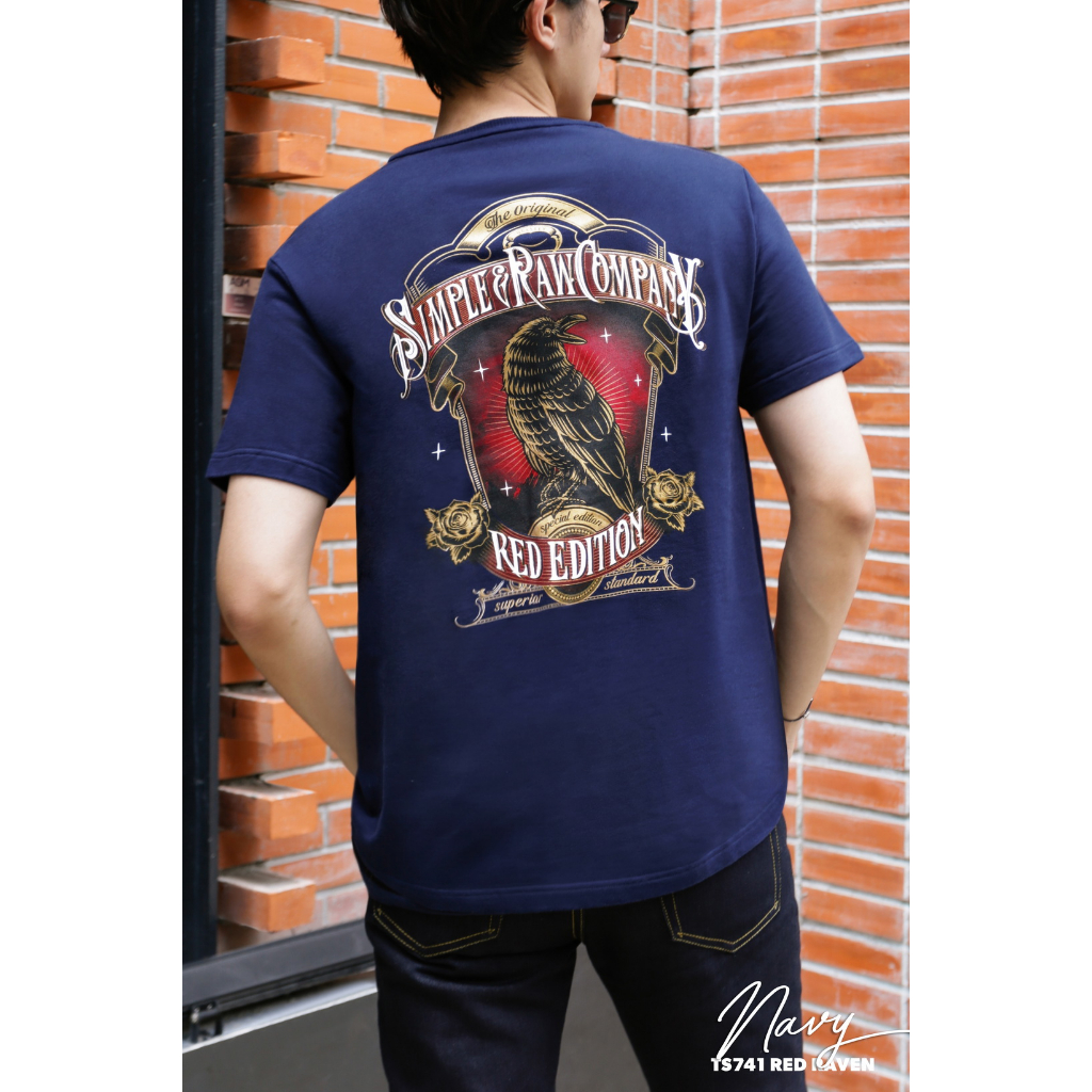 Simple&Raw - เสื้อยืด TS741 RED Raven (ฺNavy)