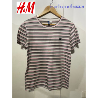 เสื้อยืด H&amp;M อก 38 นิ้ว ยาว 25 นิ้ว SIZE M สภาพดี ไม่มีตำหนิ