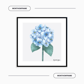 รูปภาพติดผนัง ภาพวาดตกแต่งบ้าน ภาพใบไม้ Hydrangea พร้อมกรอบและติดที่แขวนเรียบร้อย