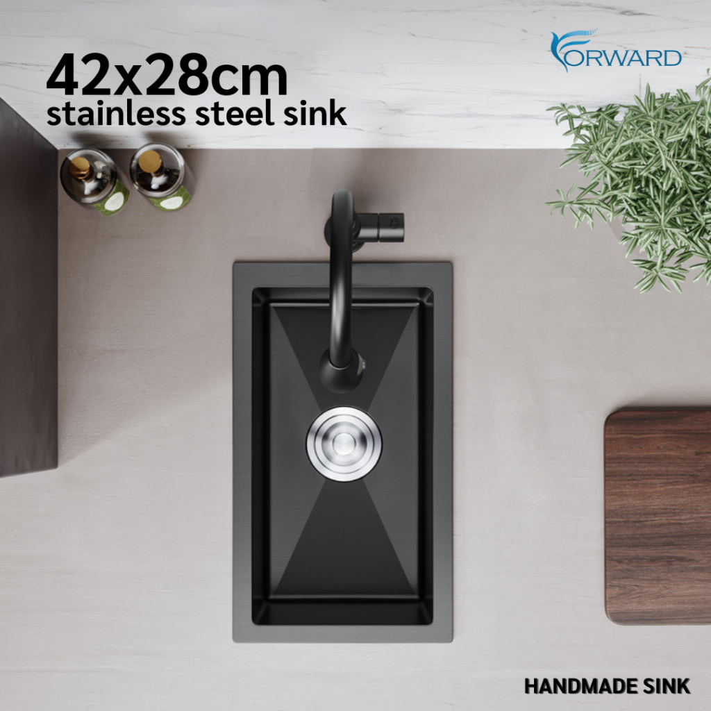 ซิงค์ล้างจาน อ่างล้างจาน 1หลุม วัสดุสแตนเลส304 เคลือบนาโนสีดำ ขนาด42x28 black stainless steel sink S