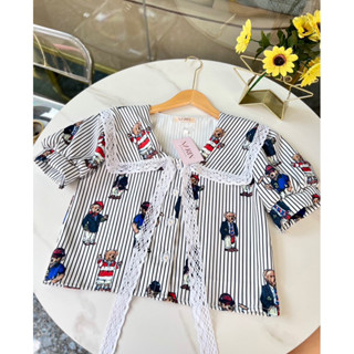 🌈🧸🌷เสื้อลายน้องหมีโปโลผ้าเปเป้ น่ารักมาก (T110903) อ.38”ย.18.5”