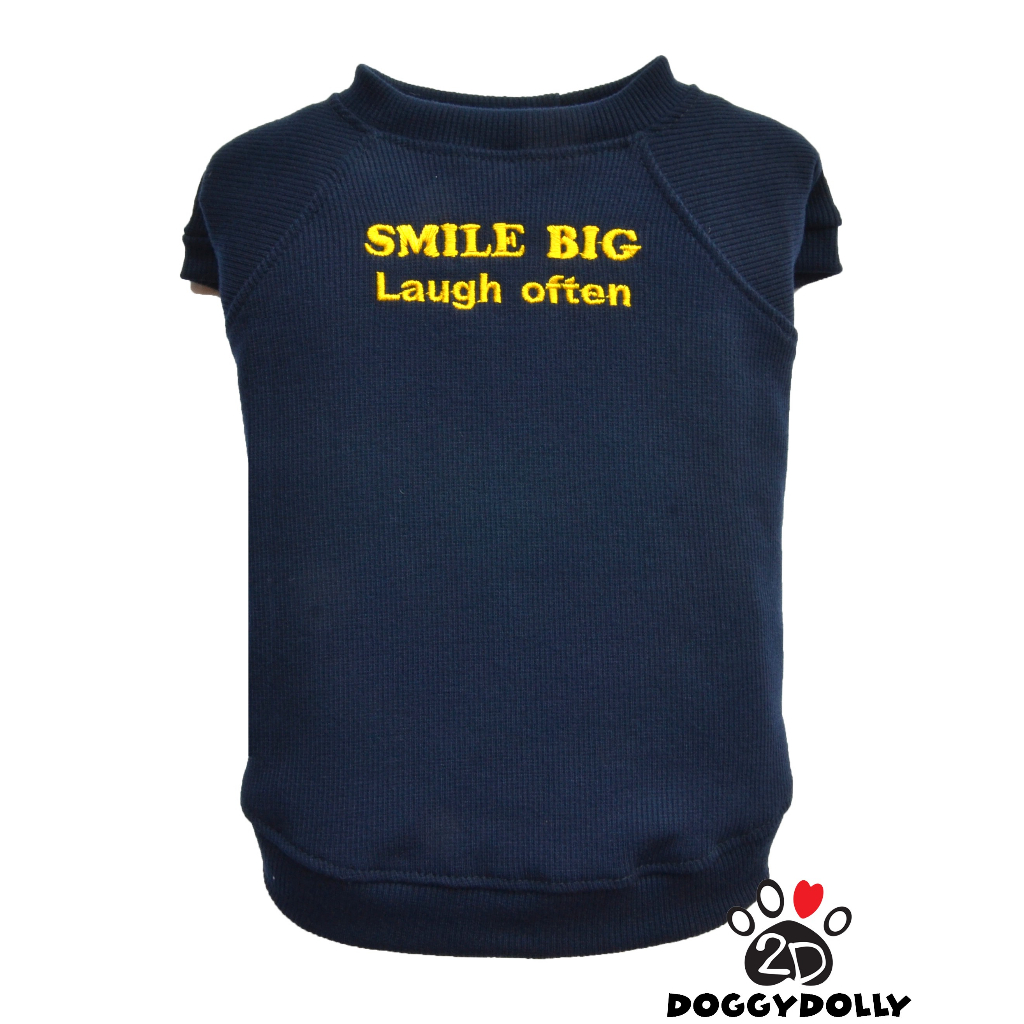 Petcloths -Doggydolly  เสื้อผ้าแฟชั่น สัตว์เลี้ยง ชุดหมาแมว เสื้อยืด ผ้าร่อง สีน้ำเงิน คอกลม  T-Shirt  ขนาด1-9โล W550