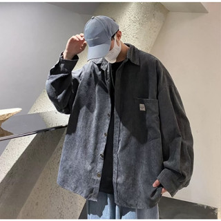 Know you👑เสื้อเชิ๊ตแขนยาว👑ผ้าลูกฟูกลายทางสไตส์วินเทจ คอปก  ส…