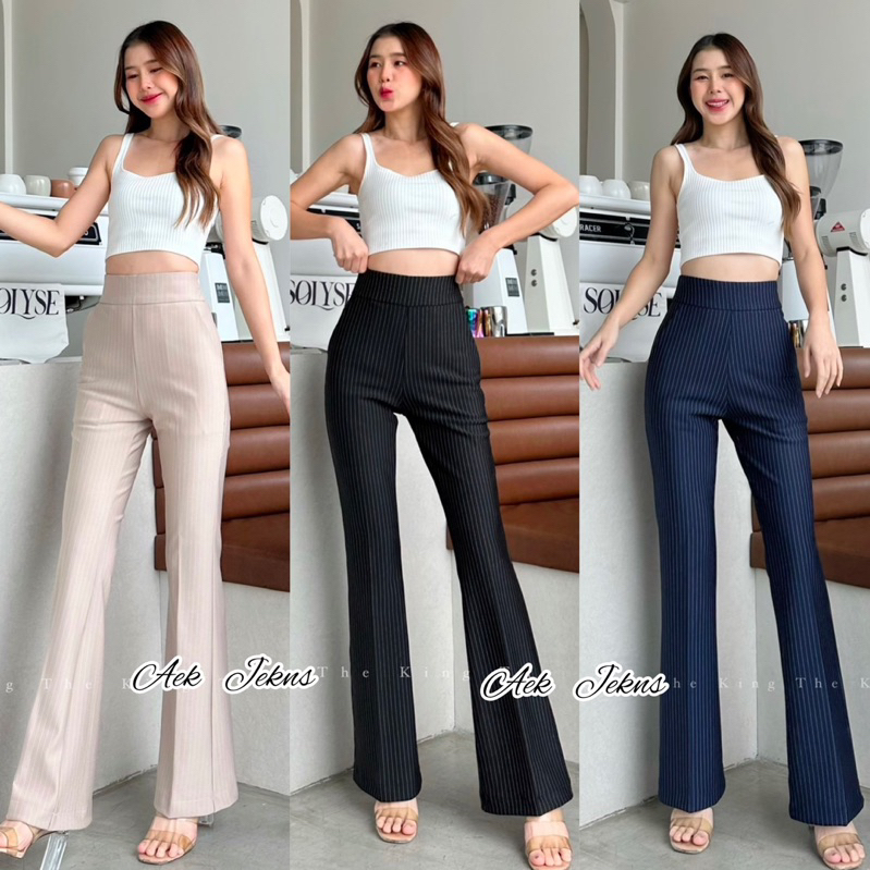S-XXL🤎รุ่นขายดี⚡️ผ้าหนา ใส่กระชับ🚨กางเกงขาม้าซิปข้าง ผ้าโรเชฟลายริ้ว💎