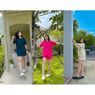 ชุดเซทกางเกงขาสั้น เสื้อแขนสั้นผ้ามูลเวฟอกถึง46”  สาวอวบ
