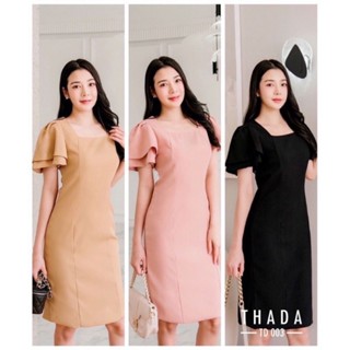 TD003_เดรสคอสี่เหลี่ยมแขนระบาย (S.M.L.XL)