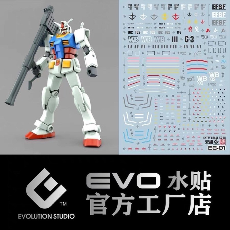 ดีคอลน้ำ EVO EG 01 DECAL EG ENTRY GRADE 1/144 RX-78-1-2-3
