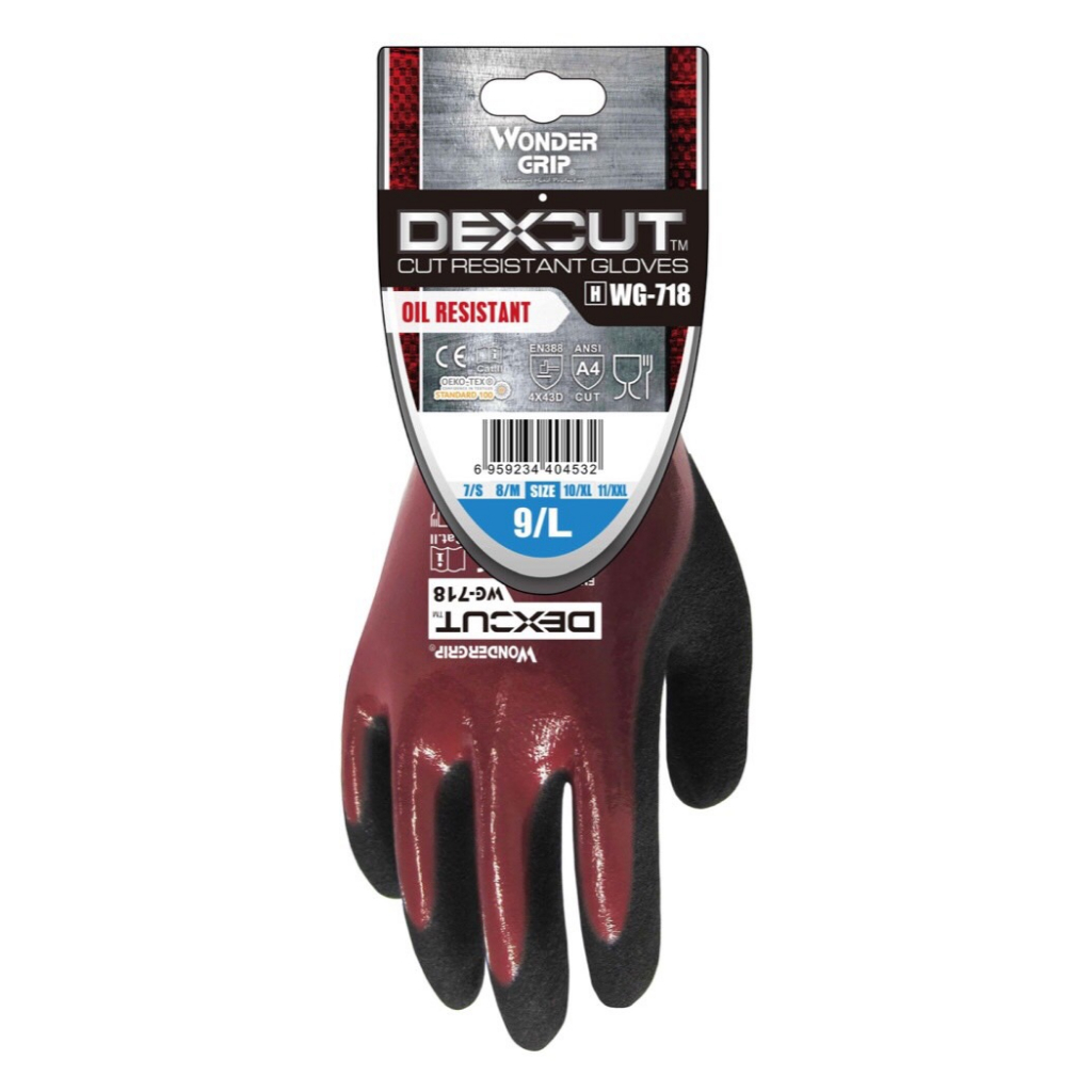 ถุงมือกันบาด กันไฟฟ้าแรงต่ำ กันร้อน กันน้ำมัน Wonder Grip WG-718 Dexcut