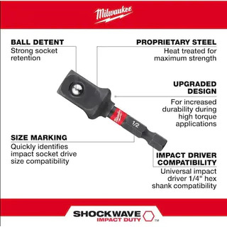 Milwaukee - 48-32-5034 อะแดปเตอร์หัวบล็อก 1/2 นิ้ว แกนหกเหลี่ยม