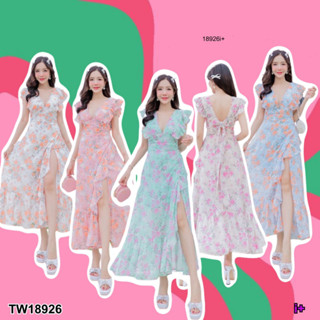 TwinsShopVip💗พร้อมส่ง TW18926 เดรส แขนกุด แต่งระบายแขน กระโปรงผ่าข้างและมีระบาย ..