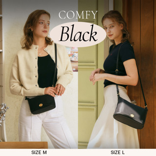 [BLACK] COMFY NYLON Hobo Bag กระเป๋าสะพายไนลอนผสมหนังวัวแท้