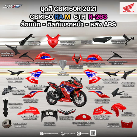 ชุดสี สำหรับรถรุ่น CBR150R (ปี2021) สีแดง แท้ศูนย์ Honda (รายการทุกชิ้นไม่รวมสติ๊กเกอร์)