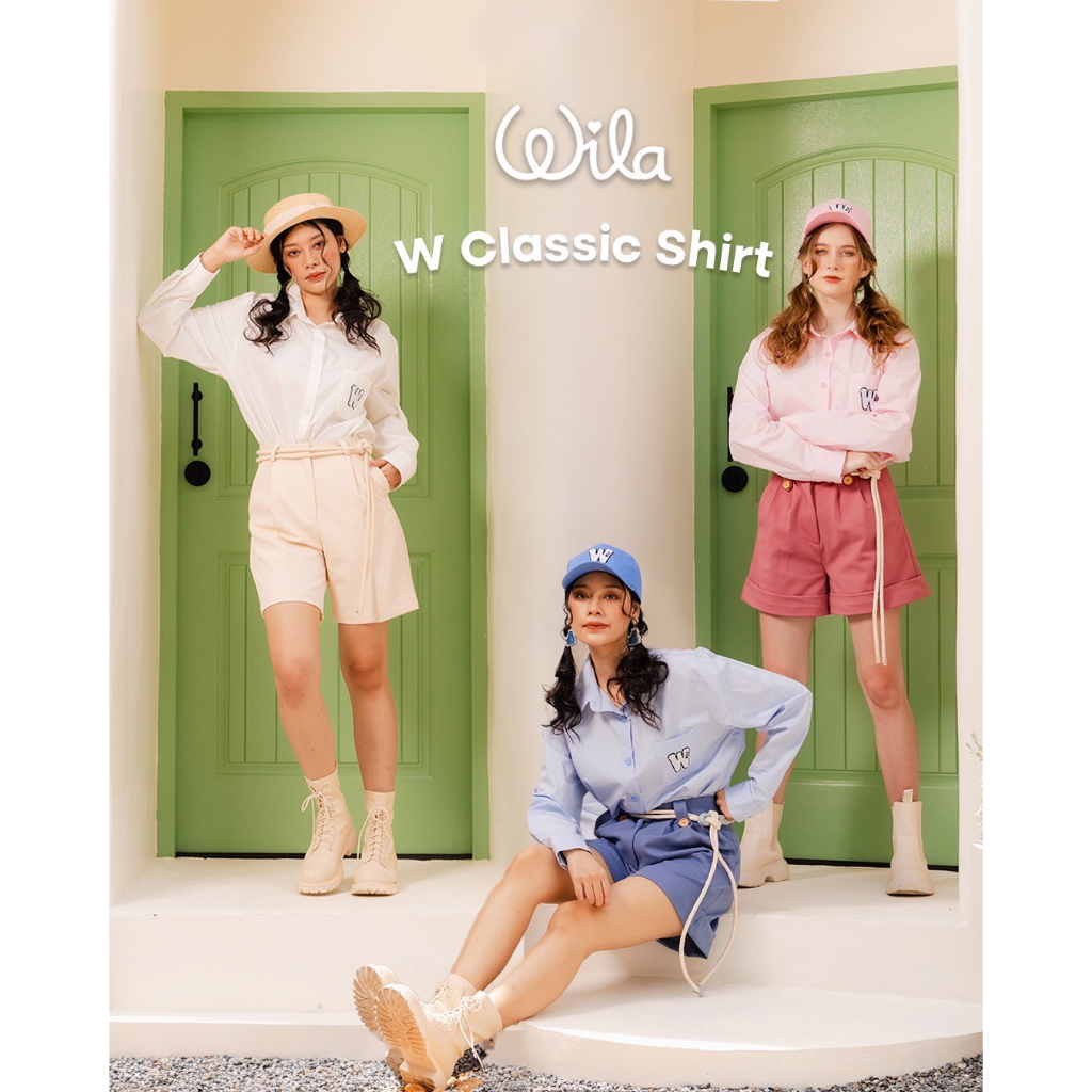 Wila-W Classic Shirt เสื้อเชิ้ตแขนยาว ผ้าคอตตอนใส่สบาย ติดโลโก้ลูกฟูก W ที่กระเป๋าเสื้อ