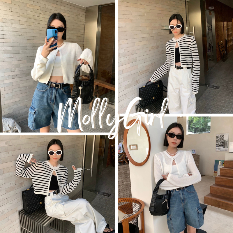 Mollygirl เสื้อครอปแขนยาวไหมพรม ผ้าดีไม่ร้อนใส่สบาย คอลใหม่ พร้อมส่ง