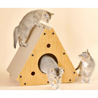 PEKO PET&amp;CAT [ที่นอน027] ที่นอนแมว พร้อมที่ลับเล็บ ทรงสามเหลี่ยม บ้านนอนแมว ที่นอนสัตว์เลี้ยง ที่ลับเล็บ