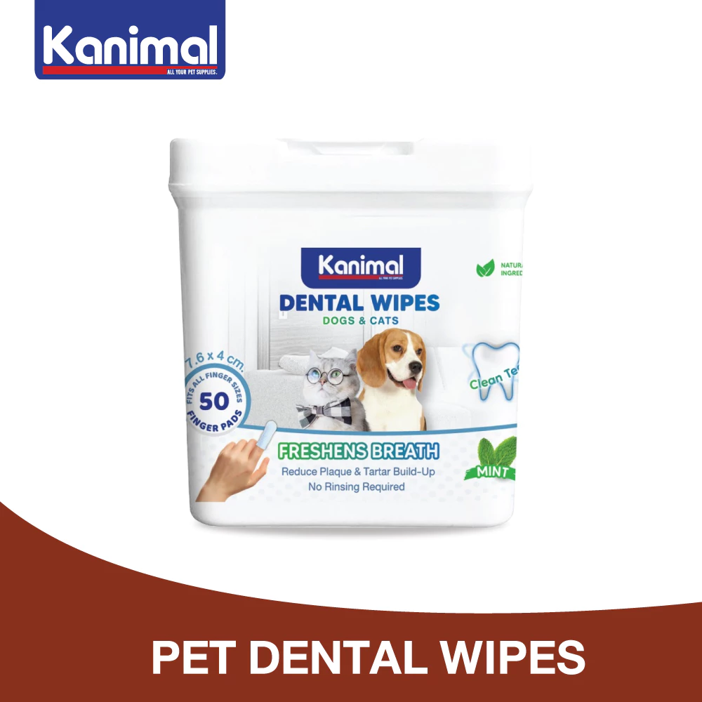 [01729] Kanimal Pet Dental Wipes ผ้าเปียกเช็ดฟันสัตว์เลี้ยง รุ่นสวมนิ้ว ขนาด 7.6 x 4 ซม. (บรรจุ 50 แผ่น / แพ็ค)