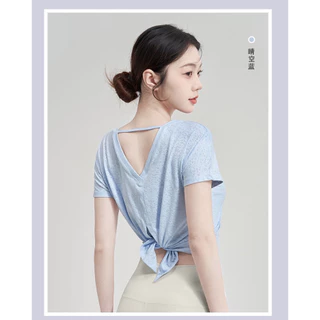 Braclothes#DX033 เสื้อออกกำลังกายผู้หญิง แขนสั้น ผ่าหลัง เนื้อผ้านิ่มใส่สบาย