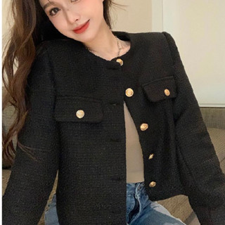 SALE เสื้อคลุมผ้าทวิต เสื้อ Blazer แจ็คเก็ตผ้าทอทวิต แต่งกระดุมทอง ผ้าไม่บาง