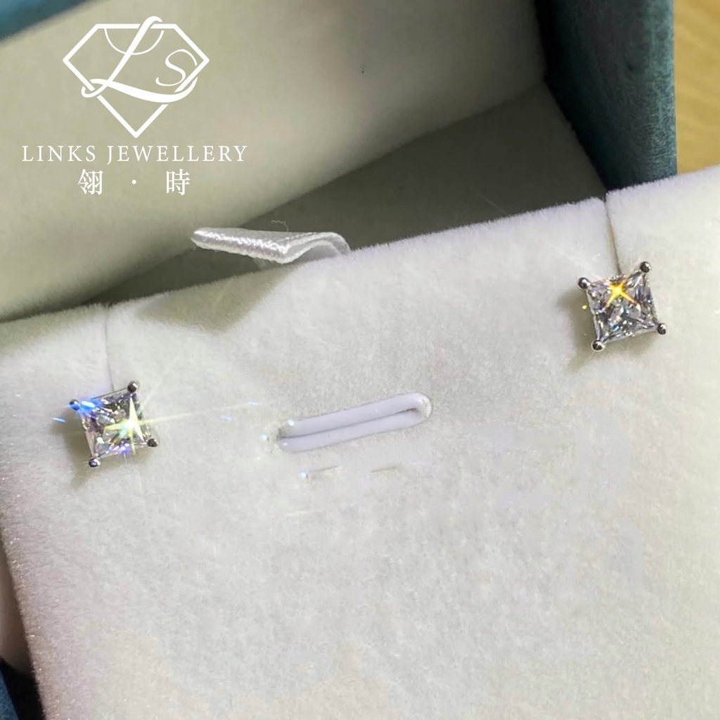 ［Real Moissanite］Can Pass Diamond Test 18K Gold Princess Square Earrings MEG016 Diamond Earrrings/Mo