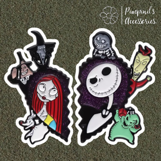 ʕ •ᴥ•ʔ ✿ พร้อมส่ง : เข็มกลัดแจ็คและแซลลี่ | Jack Skellington &amp; Sally - Nightmare Before Christmas  Enamel Brooch Pin Set