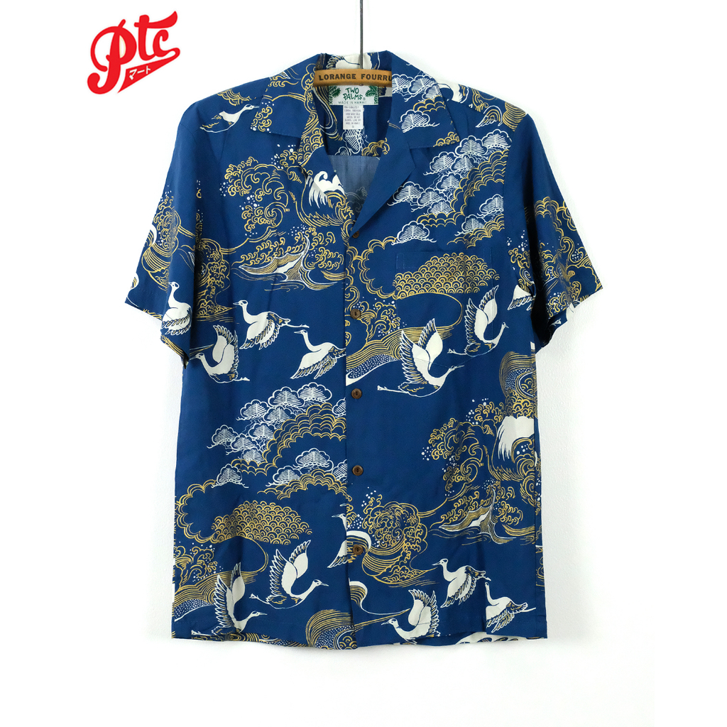 เสื้อฮาวาย Two Palms Hawaiian Shirt  ลายนกกระเรียน "Crane" Navy