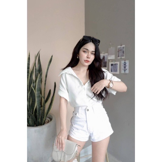 เสื้อแขนเบิ้ล ผ้ารังผึ้ง คอปกมีกระดุมหน้า