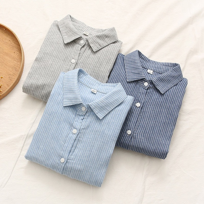 36-45” เสื้อเชิ้ตแขนยาว ลายทาง ลายริ้ว ผ้าสาลู 2 ชั้น เสื้อทำงานผู้หญิง สไตล์มินิมอล Mycotton.2021 Herbiestyle
