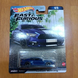 Hotwheels 1/64 Fast and Furious Custom Mustang น้ำเงิน​ ล้อยาง