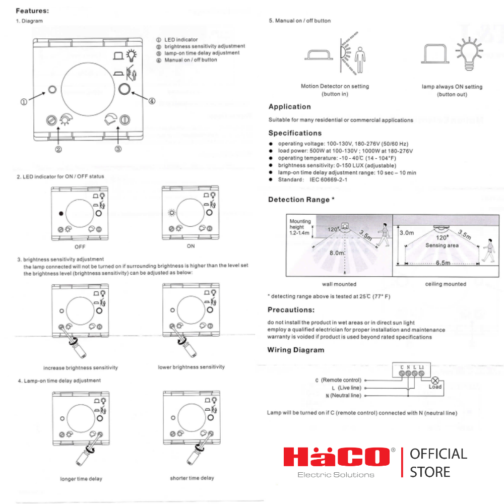 HACO สวิตช์ตรวจจับความเคลื่อนไหว 360 องศา Motion Sensor รูปที่ 2
