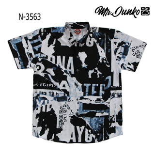 ⚡ ส่งฟรี⚡เสื้อเชิ้ตแขนสั้น งานต่อลาย Mr-Junko  ผ้าซาตินนิ่มใส่สบายไม่ร้อน N-3563