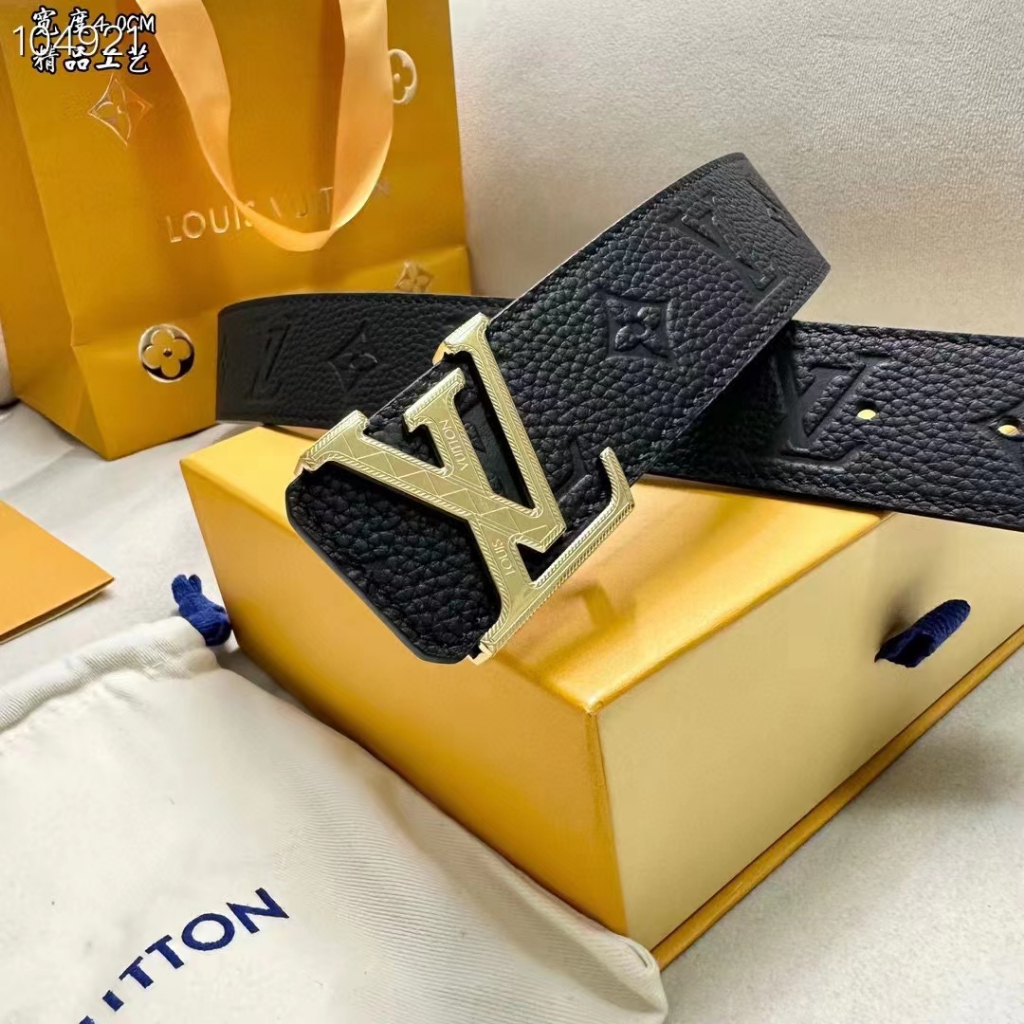 LV Men's Belt Width 4.0CM Simple and Generous Boutique Hardware Double Sided Imported Leather