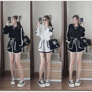💐ชุดเสื้อกันหนาวคอกลม 🐝🥝 เสื้อกันหนาวสเวตเตอร์+กางเกงขาสั้นเอวยืด ❗️ได้ทั้ง2ชิ้น❗️🌷