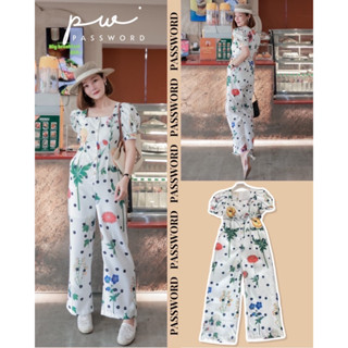 🌈🌿🌼🌸🌺💚🧡🇰🇷Cotton Linen Floral Jumpsuit Long Pant Belt