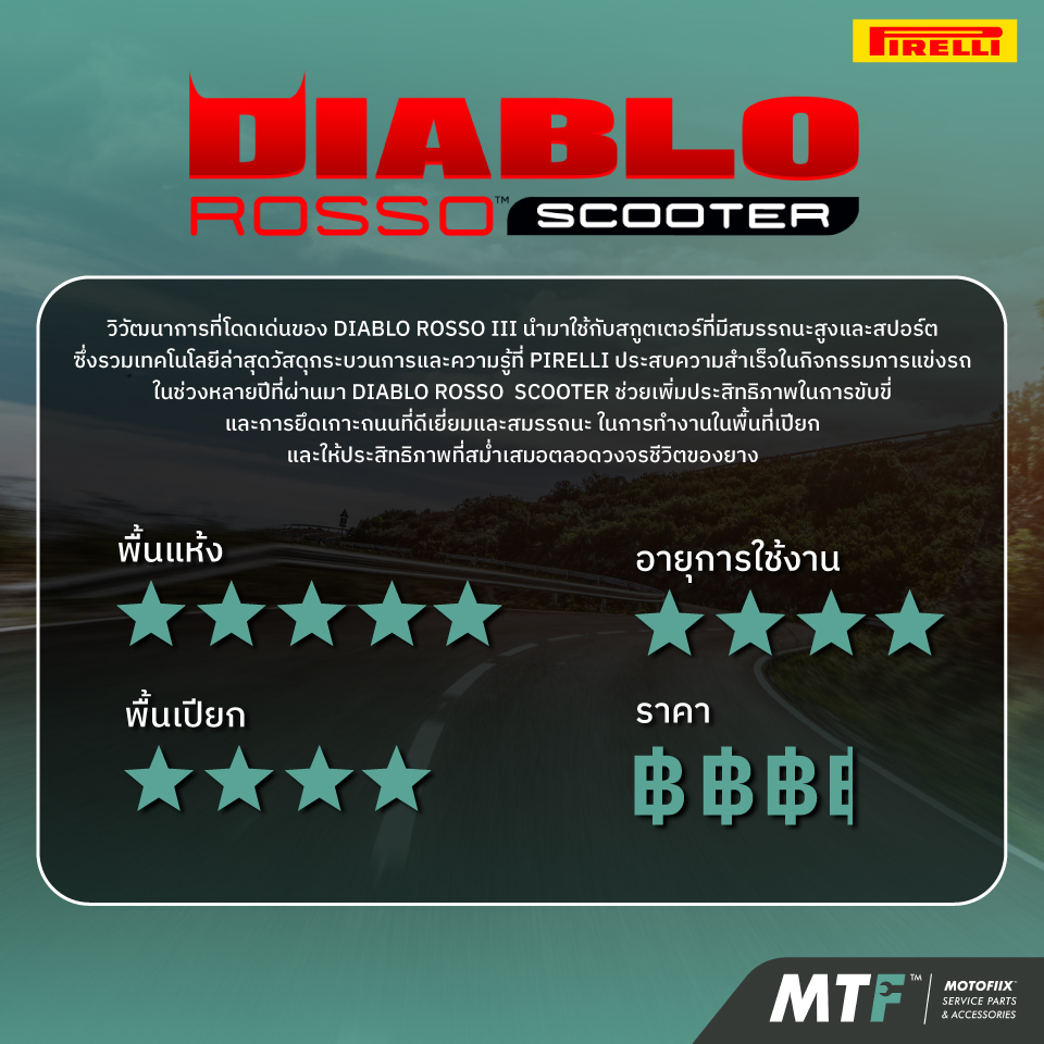 ยาง Pirelli Diablo Rosso Scooter ขอบ 12 13 14 15 พีรารี่ ยางรถมอเตอไซค์  NMAX FORZA XMAX MSX PCX FILANO By Motofiix - รูปที่ 4