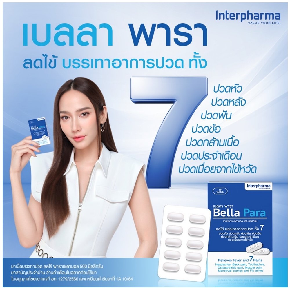 Bella Para Acetaminophen/Paracetamol 500 mg. 10 Tablets (No box) - เบลลา พารา ยาสามัญประจำบ้าน พาราเ