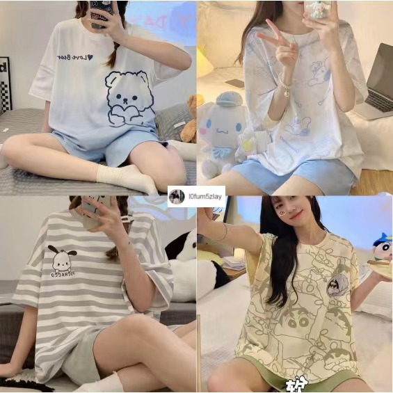 M-5XL (ราคาถูกที่สุด)ชุดนอนเวอร์ชั่นเกาหลี，ผ้าฝ้าย， ลายการ์ตูน， มีให้เลือก 14 แบบ， ขาสั้น+เสื้อยืด