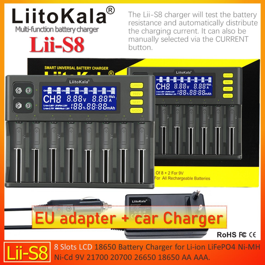 LiitoKala Lii-S8 เครื่องชาร์จแบตเตอรี่ Li-Ion 3.7V NiMH 1.2V Li-FePO4