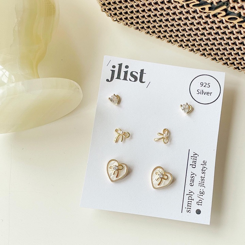 Jlist ต่างหูก้านเงินแท้ 92.5 เซ็ต🎀Pearl Bowคนแพ้ง่ายใส่ได้ไม่แพ้นะคะ