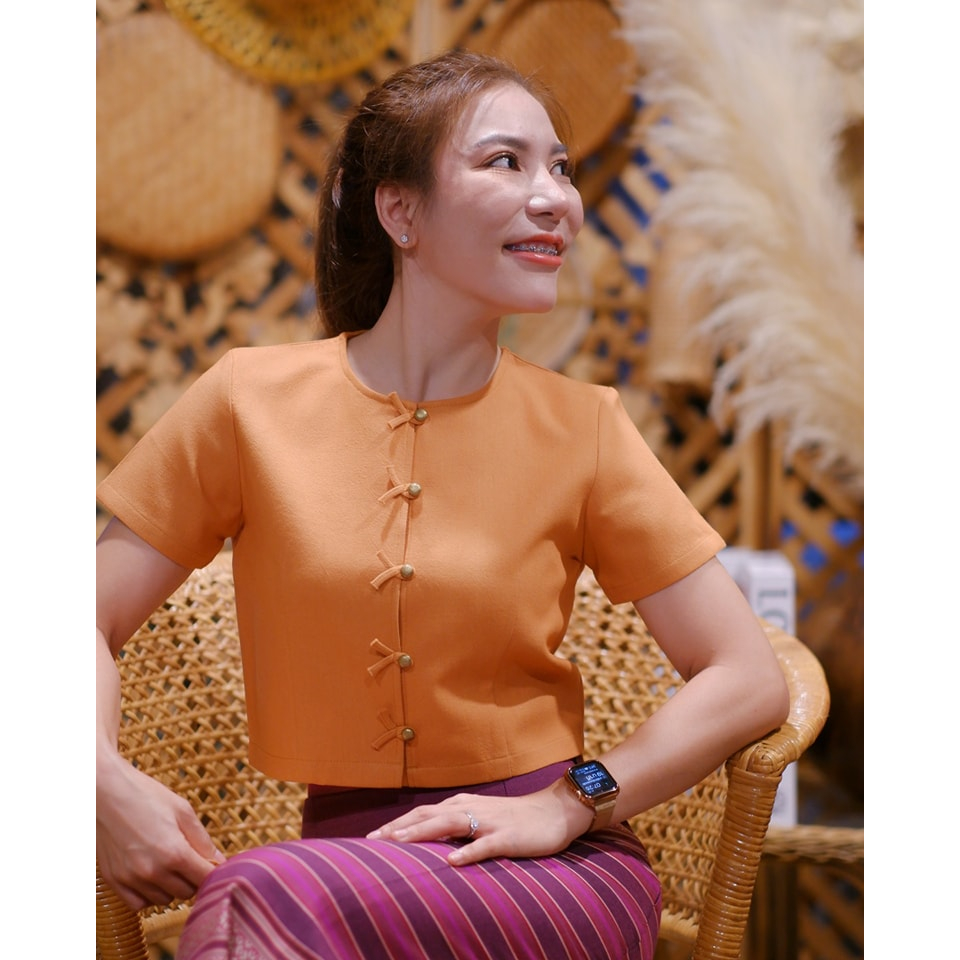 ผ้าฝ้ายสีชาเย็น หรือ ส้ม เนื้อผ้าอัดกาว