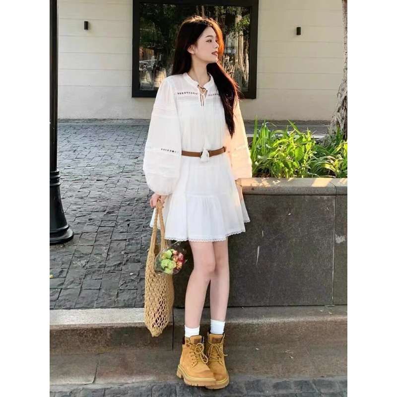 🍂พร้อมส่งเลยค่ะ🍂มินิเดรสลายฉลุสีขาว พร้อมเข็มขัด งานสวยมากมีซับใน สไตล์โบฮีเมียนไซส์ใหญ่ Mookrinstyle - รูปที่ 3
