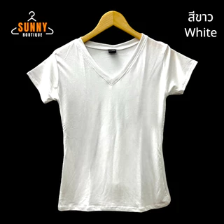 SunnyBoutique เสื้อยืด ผู้หญิง ผ้าเรยอน Rayon คอวี แขนสั้น อก32"-36" สีพื้น นิ่ม ใส่สบาย