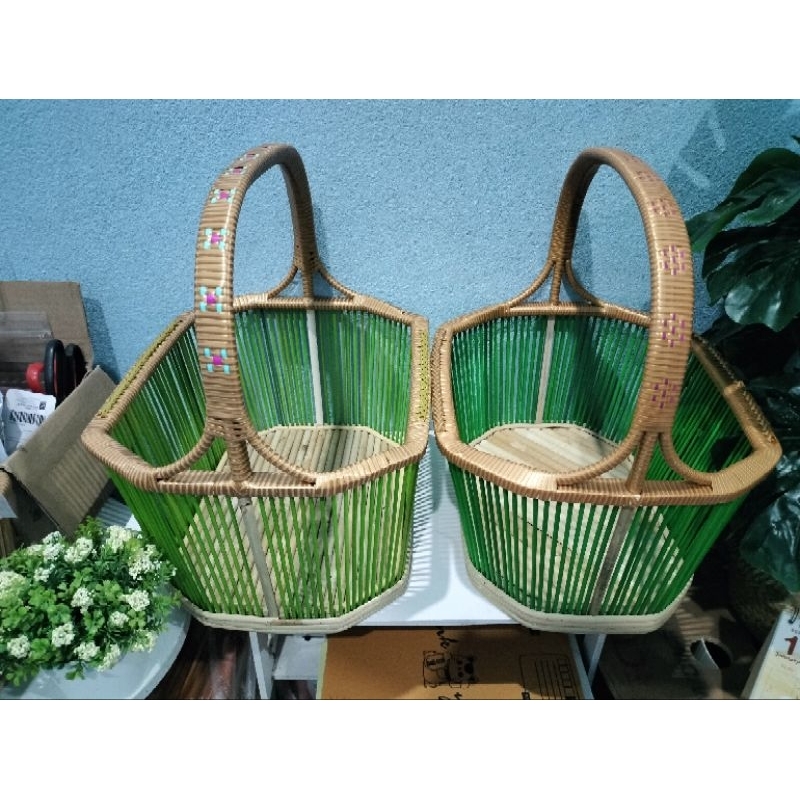 โครงเปล่าตะกร้าทรงแปดเหลี่ยมถักขอบ แถมชุดเส้นสาน 1 มัด - รูปที่ 5