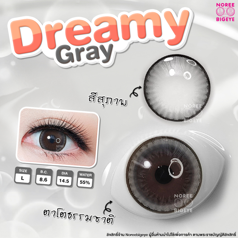 Dreamy Gray/สีเทา [สายตาสั้น -0.00 ถึง -10.00] Size Bigeye (L) ขนาดใหญ่/ คอนแทคเลนส์ / ยี่ห้อ Kitty 