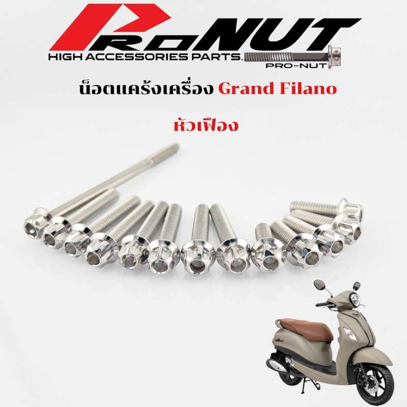 น็อตแคร้งเครื่องYamaha Grand Filano hybrid 2020-2023 1ชุด 13ตัว มีหัวเจาะดอกไม้ หัวเฟือง ราคาชุดละ