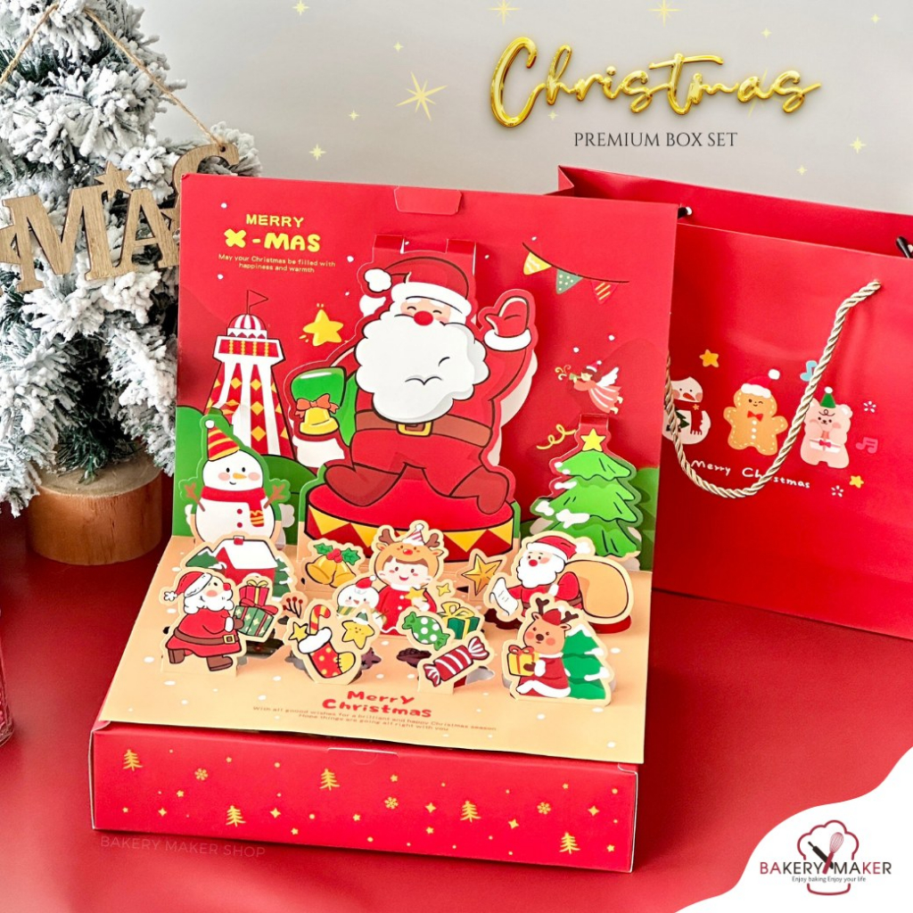 กล่องคุกกี้ Pop Up Christmas พร้อมถุงกระดาษ 1 ชุด / กล่องกระดาษใส่ขนม คริสต์มาส