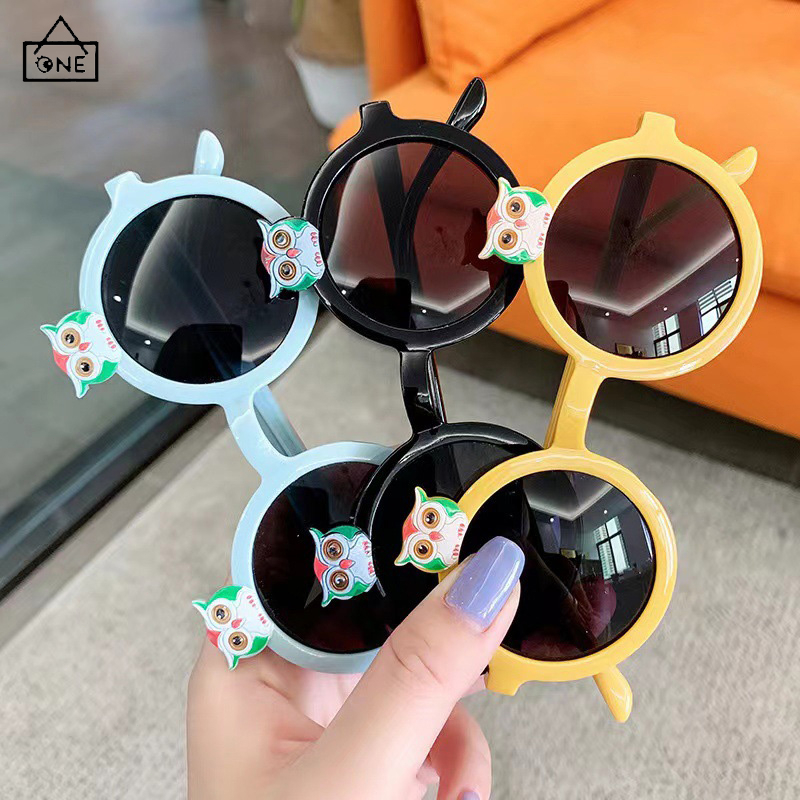 COD❤️พร้อมส่ง-แว่นตากันแดดเด็กUV400ป้องกันรังสียูวีนกฮูกลายการ์ตูนน่ารักเบาพิเศษใส่สบายตาทรงกลมแว่นกรองแสง-a.one